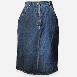 Bill Blass Y2K Denim Skirt Size 8 Front Zip 100% Cotton Back Slit 5 Pocket Style